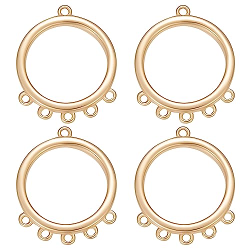 Beebeecraft 1 Box 16Pcs Chandelier Connector Charms 18K Gold Plated Round Circle Connectors Hollow Pendant Findings with 4 Loops for DIY Jewellery Gift Bracelets Necklaces Making