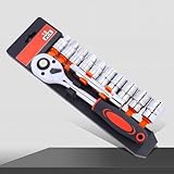 12 Pieces 1/4 inch Drive Socket Tool Set with Ratchet Wrench, Quick Release Handle Steel Socket for Auto Repair, Home Maintenance