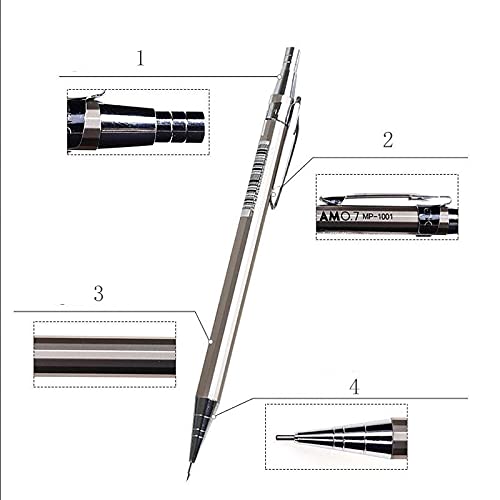 1 Stück silberner Metall-Druckbleistift 0,5 mm 0,7 mm, Minen für Schüler, Zeichen- und Schreibbedarf (0,7 mm) (0,7 mm)