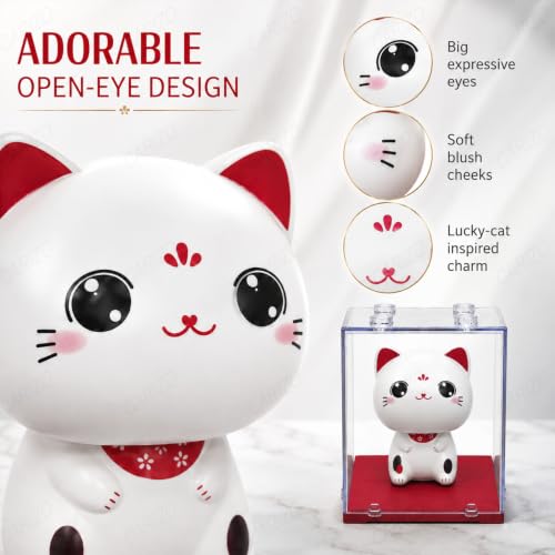 Image of CARIZO Solar Cat Bobble Head, Dashboard Decor, Clear Display Case