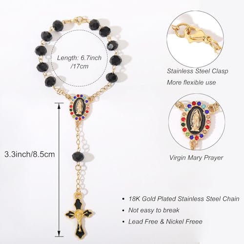 Image of Car Rosary for Rearview Mirror,Rosary for Car Mirror Hanging,Catholic Religious Gifts for Women Men,Auto Rearview Catholic Rosary Hanging Pendant with Virgin Mary Charm,interior Cars Accessories (Bla)