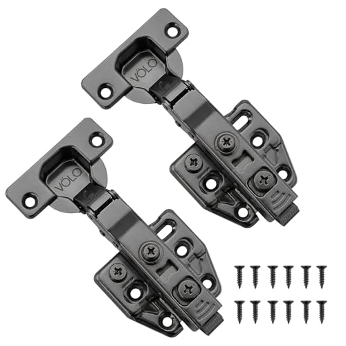 Image of VOLO Cabinet Hinges, Set of 1 (2 Pieces) for Furniture, Wardrobes, Doors, and Storage Units | (3D (Black) Soft Close (Mild Steel), 0 Crank | Full Overlay)