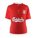 Camiseta de local del Liverpool de 2005, rehecha bajo licencia del Liverpool, con costuras conmemorativas, firmada por Xabi Alonso.