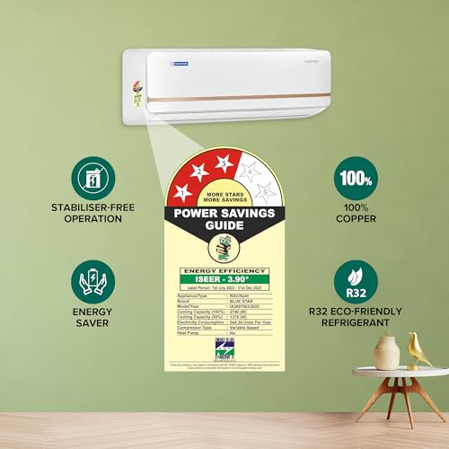 Image of Blue Star 0.8 Ton 3 Star, Inverter Split AC (Copper,Convertible 5 in 1 Cooling, Multi Sensors, Dust Filter Blue Fins, Self Diagnosis, IA309TNU, White)
