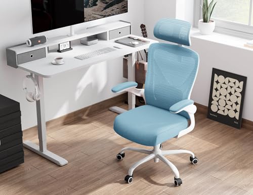 Image of Ergonomic Office Chair - Mesh Desk Chair with Adjustable Lumbar Support High Back Computer Gaming Chairs - Big and Tall Office Chairs Adults, Comfortable for Long Hours, Sky Blue