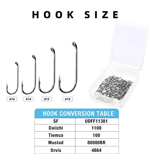 Image of SF #12 Universal Standard Dry Fly Tying Hook Ultra Sharp Micro Barbed Black Nickel High Carbon Steel for Traditional Dry Flies with Mini Box 100Pcs