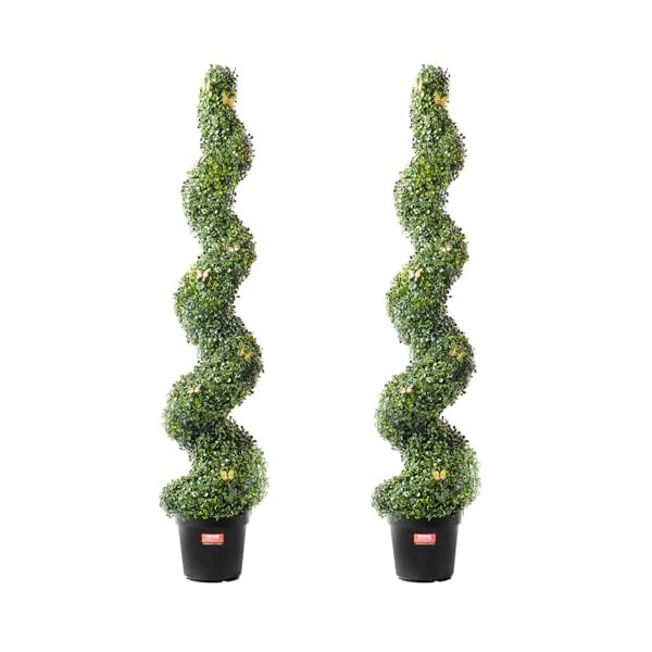 Vevor artificial boxwood topiary tree 60 inch tall 2 pieces spiral faux topiary trees faux plant wextra leaves pot small decoration uv rated greenery set for home decor indooroutdoor  urban country home decor