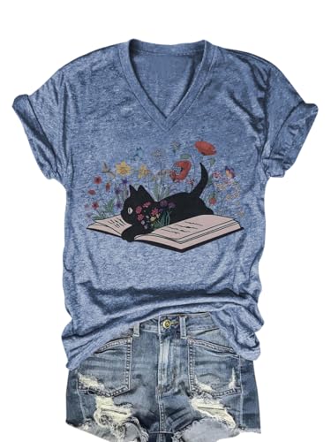 V Neck T Shirts for Women Cute Flower Graphic Tees Summer Tops Floral Print T Shirts Vintage Wildflower Tees