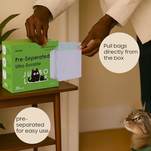 30 Count Cat Litter Box Liners, Drawstring Large/Jumbo Cat Litter Liner Bags For Litter Box, Heavy Duty Pre-Separated 36\" x 16\"