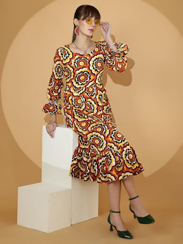 Image of Sheetal Associates Women's Casual Flared Sleeve Crepe Floral Fit and Flare Dress