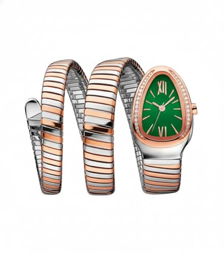 Image of Shocknshop Analog White Dial Diamond-Embellished Snake Spiral Bracelet Watch for Women -WCH166