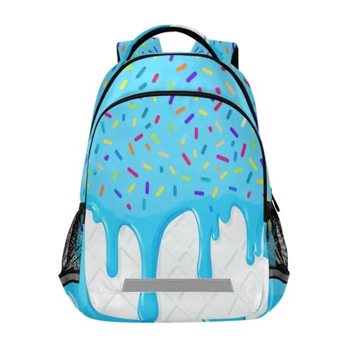 Image of Blue White Ice Cream Cute Backpacks with Chest Strap,Lightweight Bookbags 17 Inch, Casual Daypack Bags