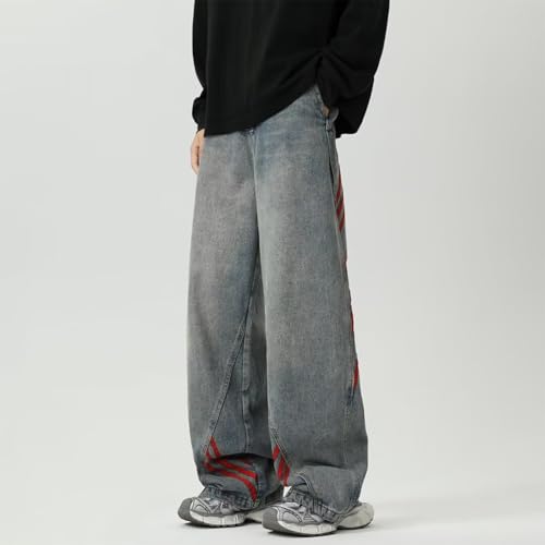 Baggy Jeans Men Draped Vintage Striped Jeans Men Relaxed Fit Washed Stripe Wide Leg Y2k Denim Pants 5