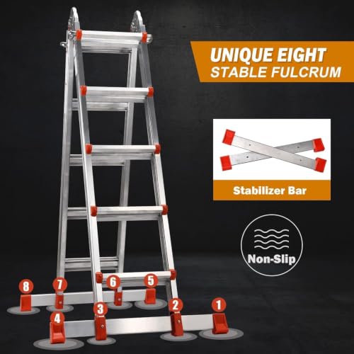 Image of Soctone Ladder, A Frame Extension Ladder, 17 Ft Multi Position Ladder