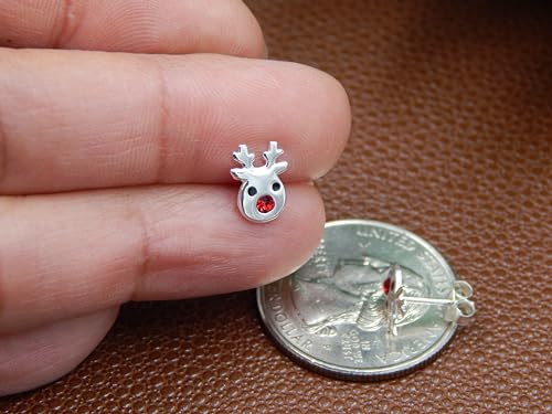 925 Sterling Silver Christmas reindeer Rudolph the red nosed reindeer Crystal Nose Stud Earrings 33415 41745 (Nickel Free Hypoallergenic)3