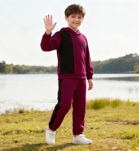 Image of KIDLAGA Toddler Boy Clothes Long Sleeve Hoodie Sweatsuits Tops and Pants Boys Fall Winter Color Block Outfits Set 5-12 Years