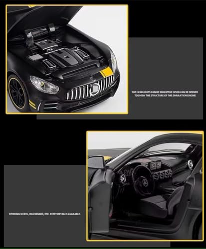 Image of Bebbly 1:32 Scale AMG GTR Mercedes Benz Metal Pullback Diecast Car for Kids with Openable Doors, Sound, Light Effects Toy for Car Enthusiasts (Black, Red)