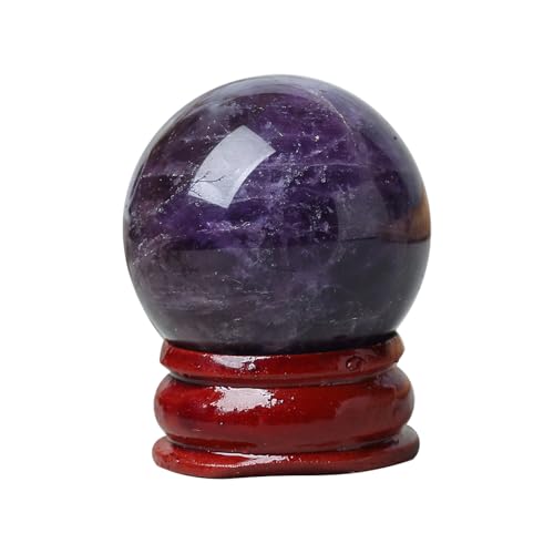 天然アメジストの球体と木製の支柱-瞑想のための癒しの宝石、インテリア、風水ですエネルギーバランスのための誕生日プレゼントです。