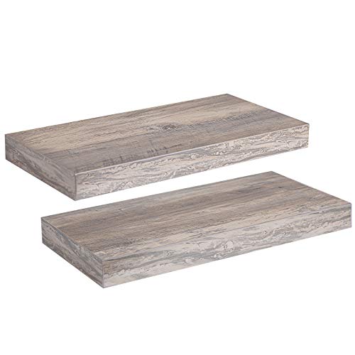 Image of HOOBRO Floating Shelves for Wall, Wall Mounted Shelf Set of 2, 15.7 inch Hanging Shelf with Invisible Brackets, for Wall Decor Storage in Bathroom Bedroom Kitchen Living Room Office, Greige BG40BJ01