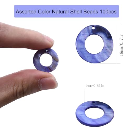 Image of HAAMIIQII 100pcs Assorted Color Natural Shell Beads 18mm Drilled Flat Round Circle Mussel Shell Loose Gemstone Beads for Jewelry Making Crafts Design