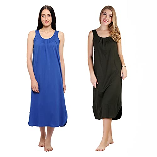 Image of BLAZON Women's Cotton Hosiery Solid Maxi Nighty Slip (Pack of 2) Available Sizes: S, M, L, XL, 2XL, 3XL, 4XL, 5XL