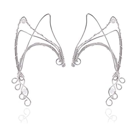 Yolmina Elf Ear Cuffs, Handmade Clip on Earrings - Pearl Wing Tassel Filigree Elven Earrings for Women - Fantasy Fairy Halloween Costume, Cosplay, Wedding, Handcraft Cover