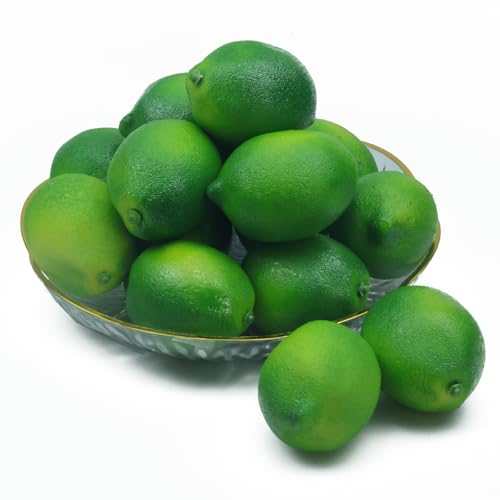 QNUIHYE 13 PCS Fake Limes Artificial Fruit Decor Fake Green Lemons Plastic Fruit Artificial Food for Display Faxu Lemon Limes Decorations for Home Kitchen Party Bowl Photography Prop(13 Green)