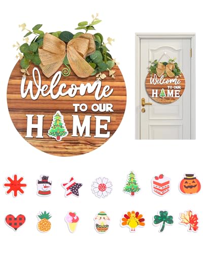 Fall and Winter Interchangeable Welcome Hanging Door Signs Personalized Christmas Decorated Wooden Door Sign for Outside Front Door New Home Porch Decor for Homes and Houses Entrance Wall