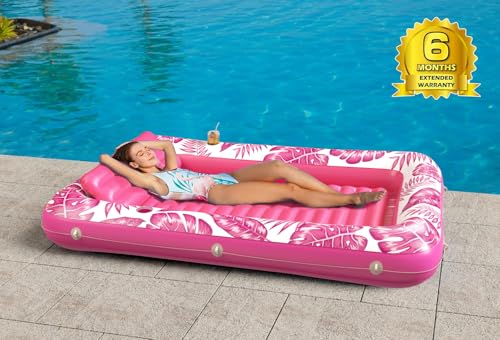 Image of Inflatable Tanning Pool Lounger Float - Jasonwell 4 in 1 Sun Tan Tub Sunbathing Pool Lounge Raft Floatie Toys Water Filled Tanning Bed Mat Pad for Adult Blow Up Kiddie Pools Kids Ball Pit (Rose,XL)