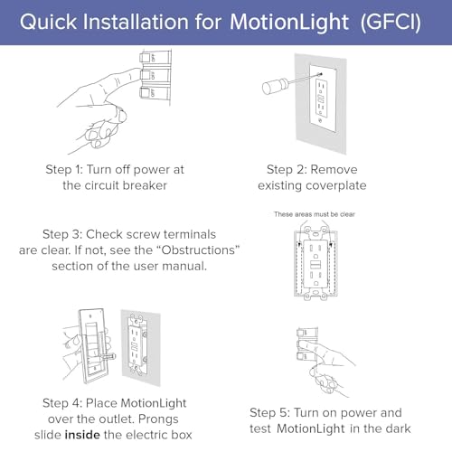 Image of Single, SnapPower MotionLight [for GFCI OUTLETS] - Motion Detecting LED Night Lights Built-in to Wall Plate - Bright /Dim /Off Options - Automatically On /Off Sensor - (White, GFCI)