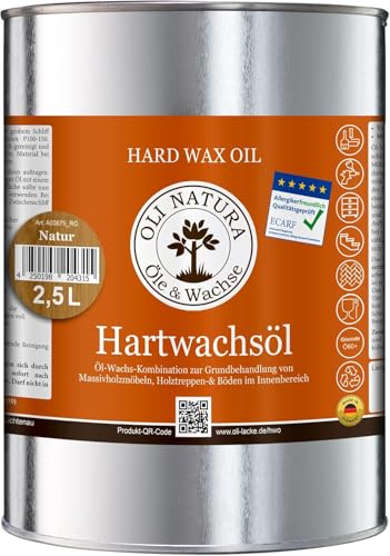 OLI-NATURA Hartwachsöl - 2.5L, farblos, natur - Holzöl für Möbel, Treppen, Türen & mehr - geprüft Allergikerfreundlich, lebensmittelecht-zertifiziert