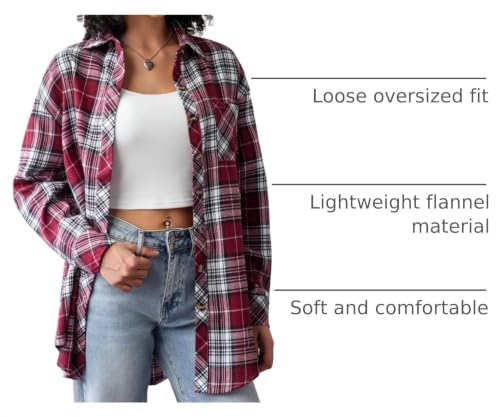 Image of CHYRII Womens Button Down Flannel Shirts Long Sleeve Plaid Shackets Business Casual Blouse Top