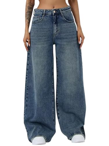 Image of KOTTY Women's High Waist Wide Leg Jeans | Relaxed Fit Comfortable Denim Pants for Women