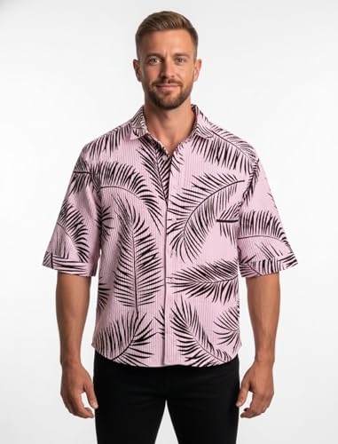 Image of MiraMichi Men's Corduroy Printed Half Sleeve Casual Shirt - Regular Fit Hip Length