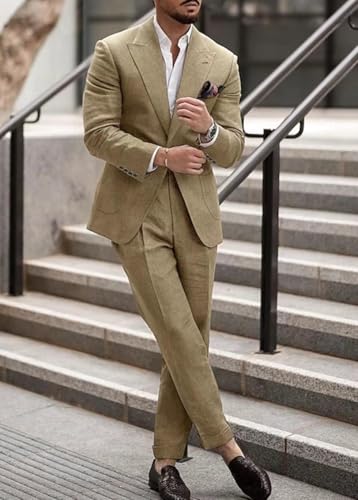 ORBITRAY Men Linen Suit 2 Pieces Wedding Slim Fit Blazer Pant Set Lightweight Summer Wear2
