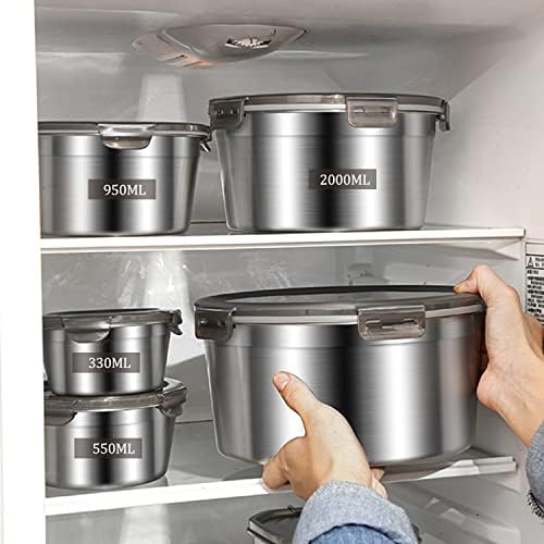 Misichao Stainless Steel Food Containers with Airtight Lids 4 Pack - Meal Prep Container Reusable Metal Food Storage Bento Lunch Box for Kitchen Picnic BPA Free Leak Proof Oven Freezer Dishwasher Safe