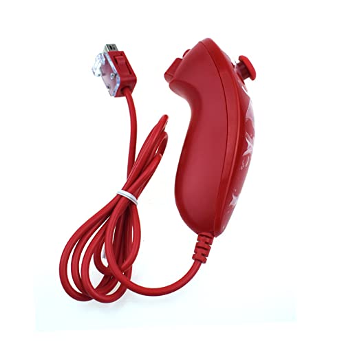 2 In1 Built-in Motion Plus Remote Controller for Wii Nunchuck Controller with Silicone Cover Strap (Nunchuck red)