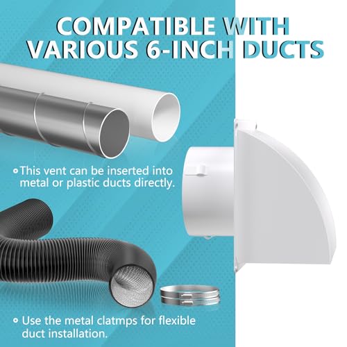 Image of 2 Pcs 4 Inch Dryer Vent Cover Outside, HG Power Metal Exterior Vent Cover with Removable Screen & Cushioned Non-Return Flap, Air Wall Vent for House, Range Hood, AC, Opening Diameter: 3.81 inch White