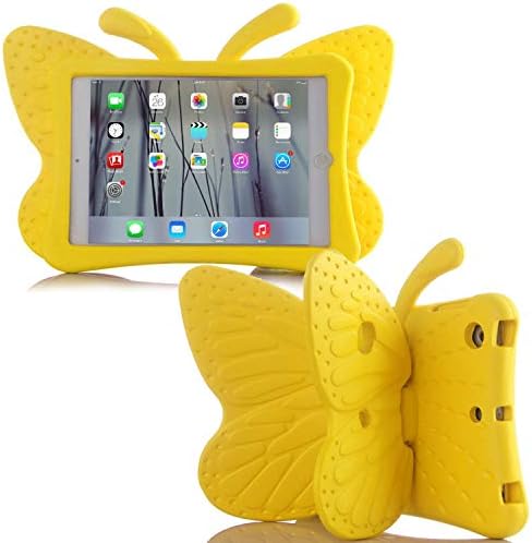 Simicoo iPad 7 8 9 10.2 Kids Case 3D Cute Butterfly 10.2 inch ipad 9th 8th Generation Tablet Case For Kids Girls Light weight EVA Foam Stand Shockproof Rugged Heavy Duty Kid Friendly iPad Cover Yellow