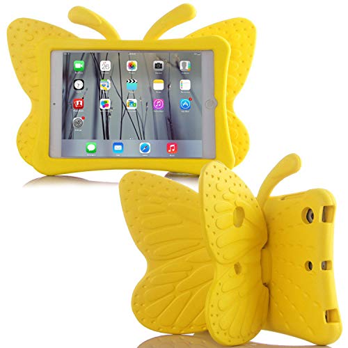 Simicoo iPad 7 8 9 10.2 Kids Case 3D Cute Butterfly 10.2 inch ipad 9th 8th Generation Tablet Case For Kids Girls Light weight EVA Foam Stand Shockproof Rugged Heavy Duty Kid Friendly iPad Cover Yellow