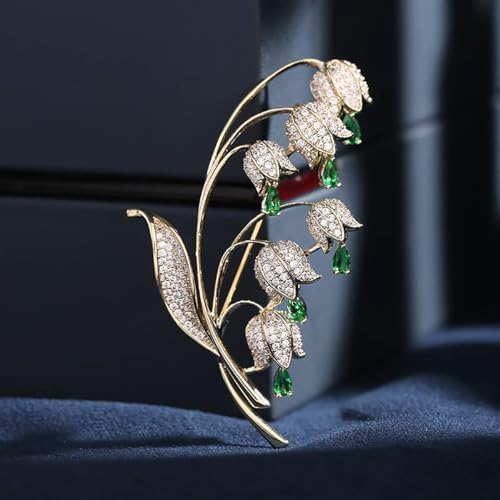 Image of 14K Gold Lily of the Valley Brooch with Genuine Moissanite - Elegant Floral Design, Premium Moissanite-Accented Jewelry, Ideal Gift for Women on Special Occasions