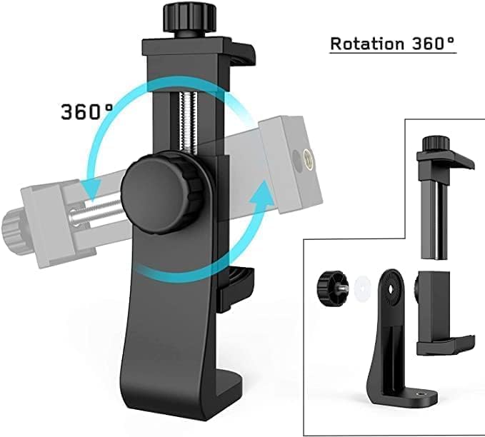 Image of 360 Cell Phone Holder, Adjustable Clamp Phone Tripod | Mount Adapter with 1 /4'' Screw Thread, Smartphone Clip for Tripod, Ring Light, Camera Stand, Vlogging & Live Streaming, Black