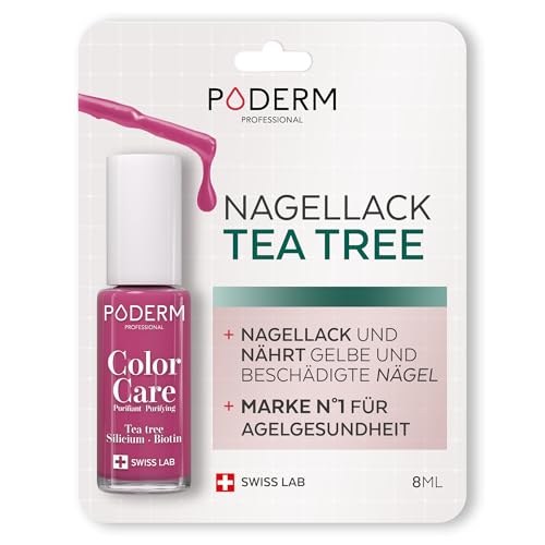 PODERM - TEEBAUM-NAGELLACK COLOR CARE Himbeere - verbessert das Aussehen für die gelbe oder brüchige Nägel - 2 IN 1 PFLEGE - Hergestellt in der Schweiz