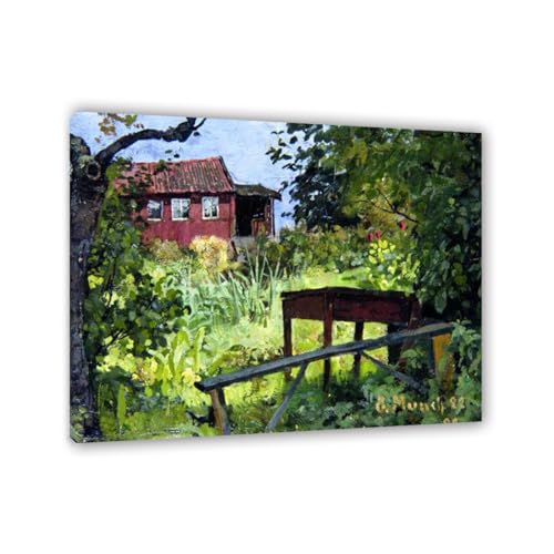 Art mural sur toile expressionnisme Jardin avec maison rouge peinture classique pour salon 80x95cm