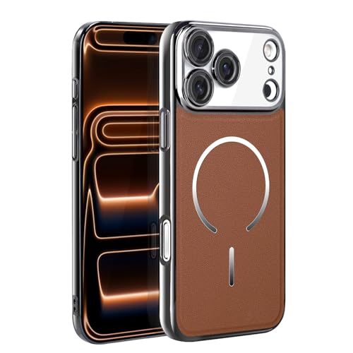 Coque iPhone 17 Pro Max en cuir véritable marron élégante et rigide