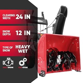 PowerSmart 24-Inch Two-Stage Self-Propelled Gas Snow Blower with 212cc Engine, Electric Start, 6 Forward/2 Reverse Speeds, and LED Lights