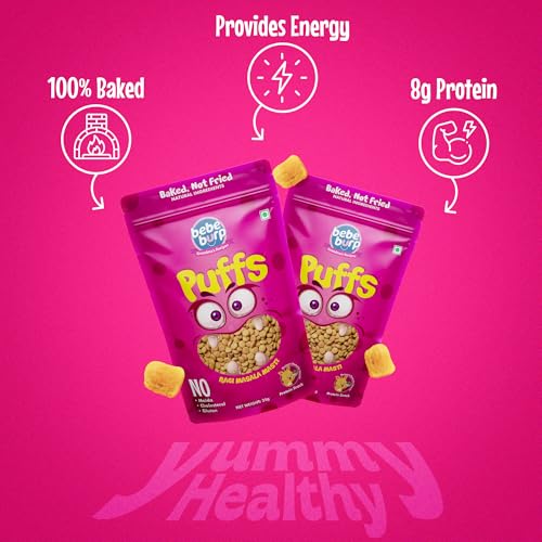 Image of BE'BE' BURP Healthy Puff Snacks | Ragi Masala Masti | Baked Puffs, Not Fried, Protein Snacks | No Maida & Gluten-Free | Travel-Friendly | 35gms Each (Pack of 4)
