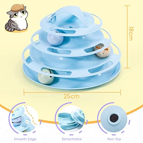 Nobleza Cat Toys, Cat Roller Toy Upgraded with Glow Ball Cat Mint Ball Bell Ball, Fun 4 Layers Cat Toys Interactive for Indoor Cats Adult, with 3 Colorful Teaser Balls & 1 Cat Feather Wand Toy, Blue