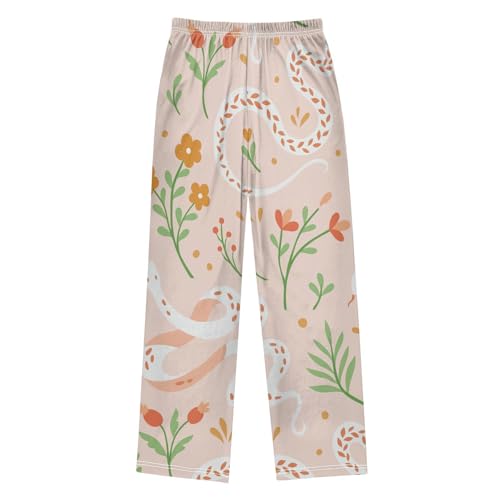 Snake and Floral Boys Pants Boys Athletic Pants Long Pant for Boywith Pockets Wide-Leg Size 6-14Y2