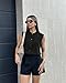 Tankaneo Womens Cropped Cap Sleeve Vest Tank Tops Summer Work Casual Crew Neck Button Down Waistcoats Black
